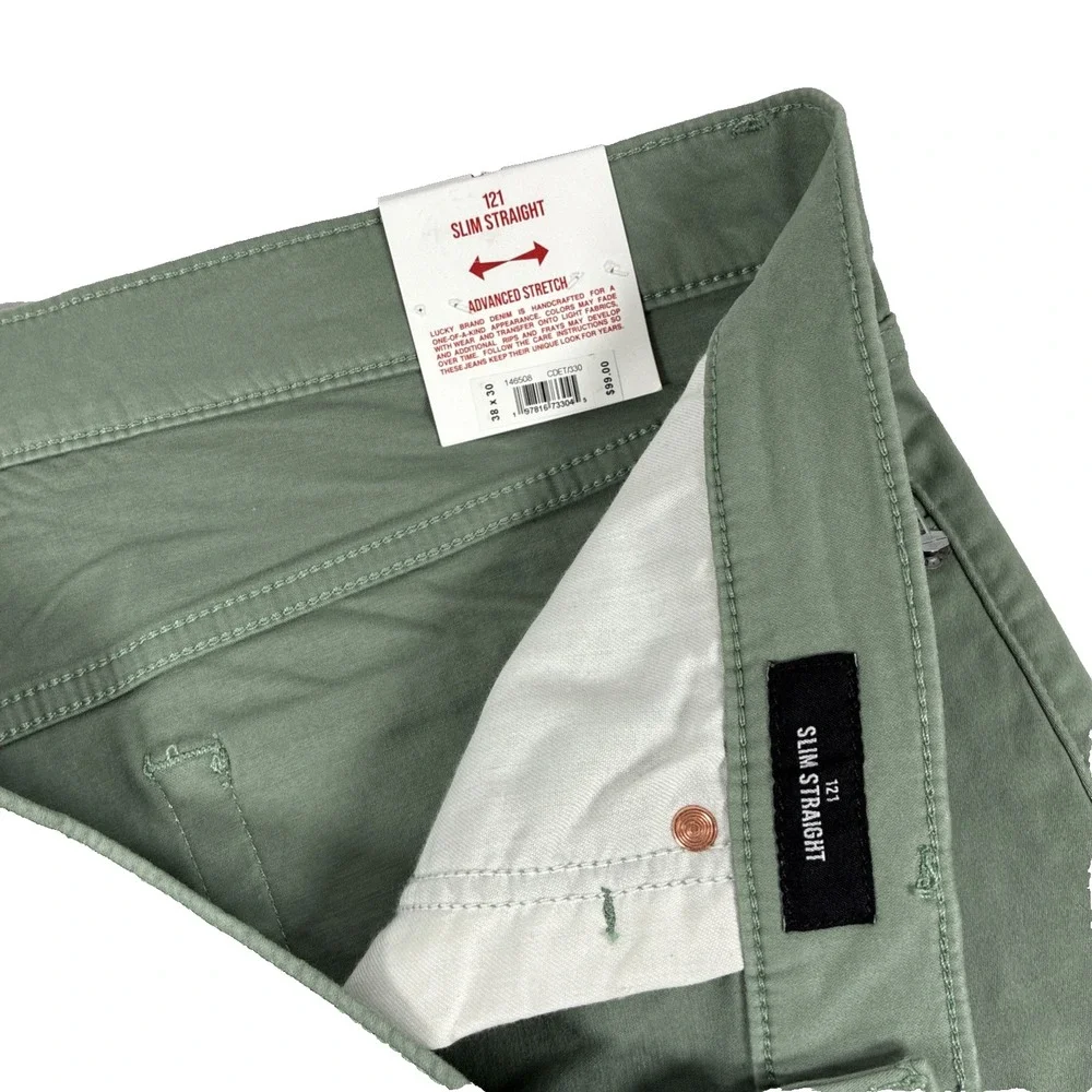 NWT Lucky Brand Men's 121 Slim Straight Long Pants Desert Sage Size 38x30 Green